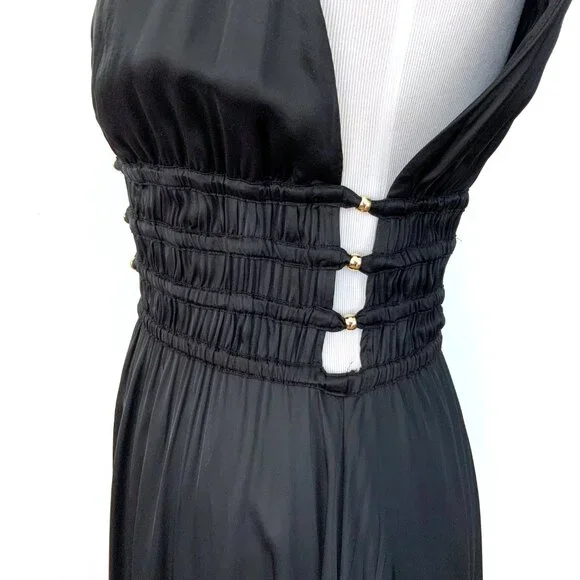 Maje Openwork Satin-Effect Black Maxi Dress Party Prom  Sz 38 (4) - Picture 8 of 16